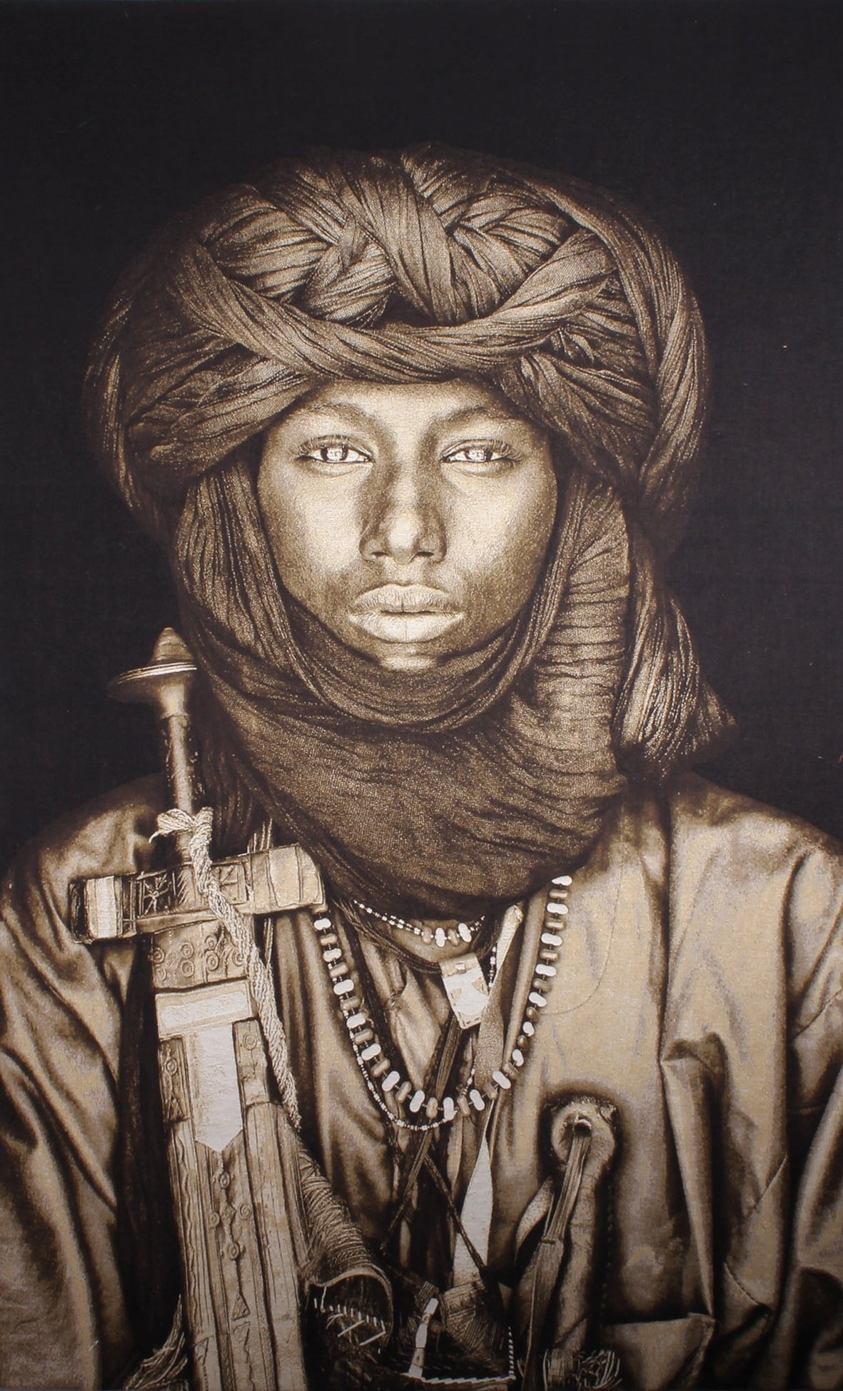 Gobelinbild-Dawo-Fulani-Tribe-Sepia Gobelinbild Dawo Fulani Tribe – Sepia handgefertigt in Deutschland