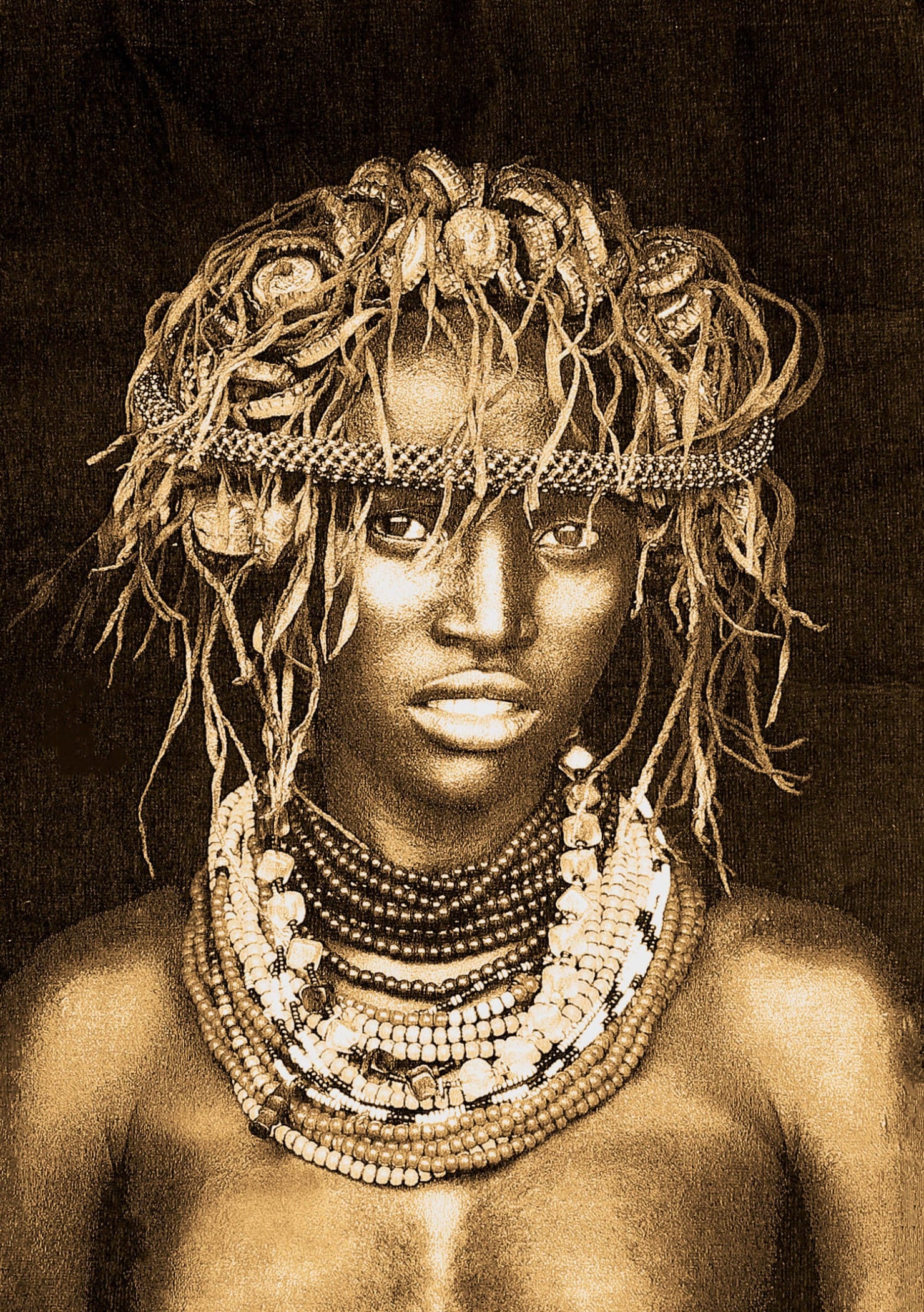 Gobelinbild Dassenech Girl – Sepia handgefertigt in Deutschland