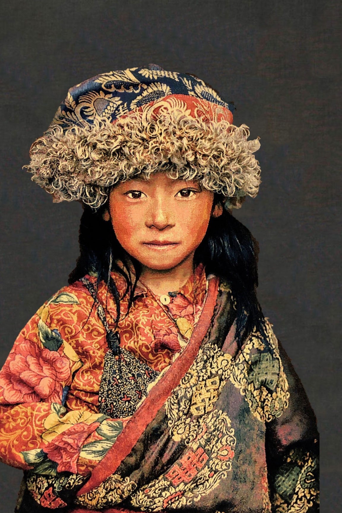 Gobelinbild-Tibetan-Child-Blaugrau