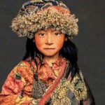 Gobelinbild Tibetan Child - Blaugrau